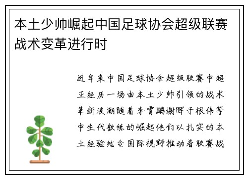 本土少帅崛起中国足球协会超级联赛战术变革进行时